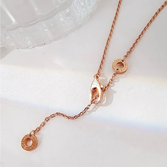 Bvlgari Rose Gold Fan Pendant with Pink Gem Accents